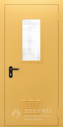 Жёлтая дверь со стеклом и вент решеткой №69 - фото