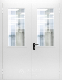 Белая двухстворчатая дверь с большим стеклом №91 - фото