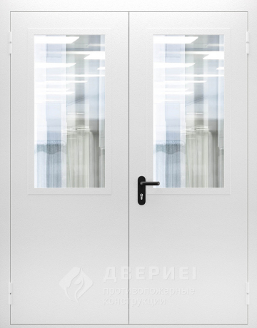 Белая двухстворчатая дверь с большим стеклом №91 фото