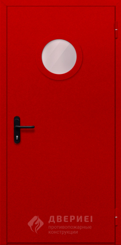 Противопожарная дверь однопольная с круглым стеклом красная фото