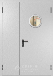 Полуторная противопожарная дверь с выпадающим порогом с круглым окном №6 - фото