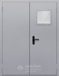 Противопожарная металлическая дверь двупольная остекленная - фото