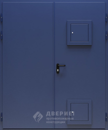 Синяя противопожарная дверь двупольная со стыковочными узламм №8